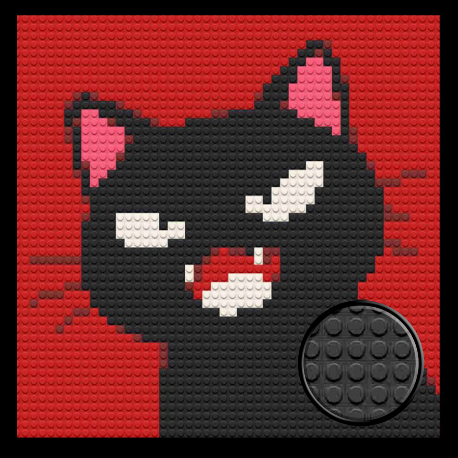 Angry Black Cat Home decoration Bricked Mosaic Portrait 16x16"