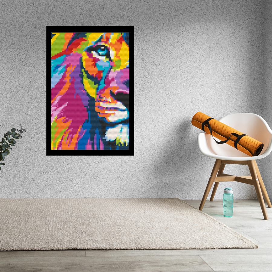 Abstract Lion Art Piece Home Wall Decor Bricked Mosaic Portrait 20x30
