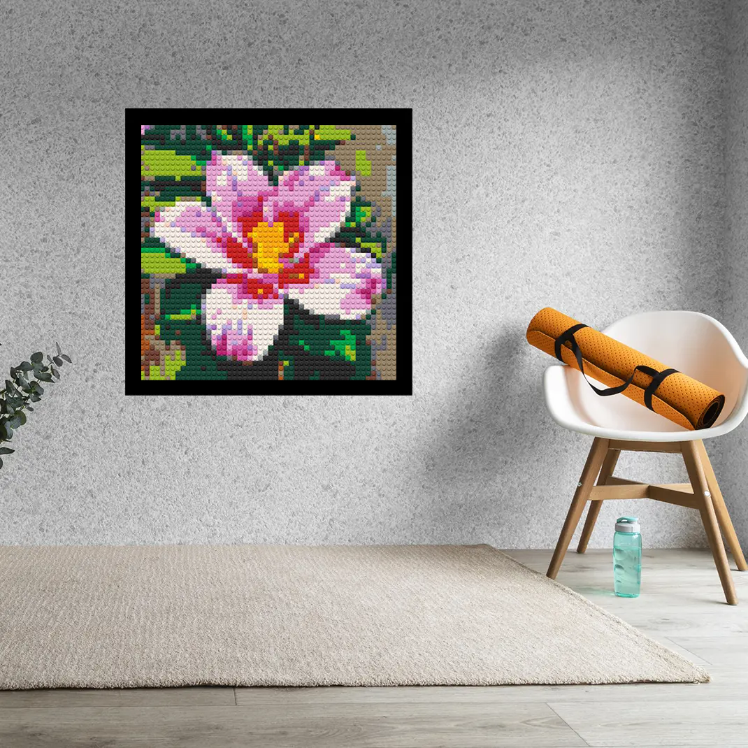 Pink Lily Flower Home decoration Bricked Mosaic Portrait 16x16"