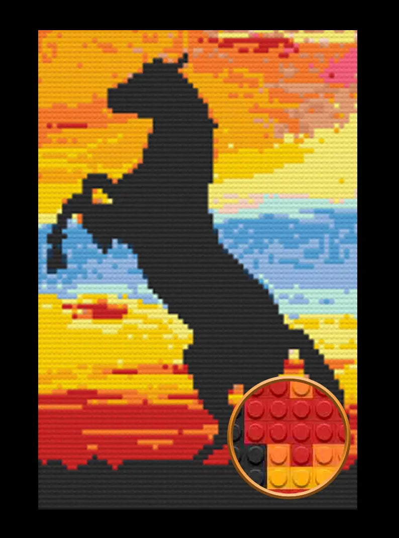 Silhouette Horse Art Piece Home Wall Decor Bricked Mosaic Portrait 20x30"