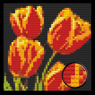 Tulips Home decoration Bricked Mosaic Portrait 16x16"